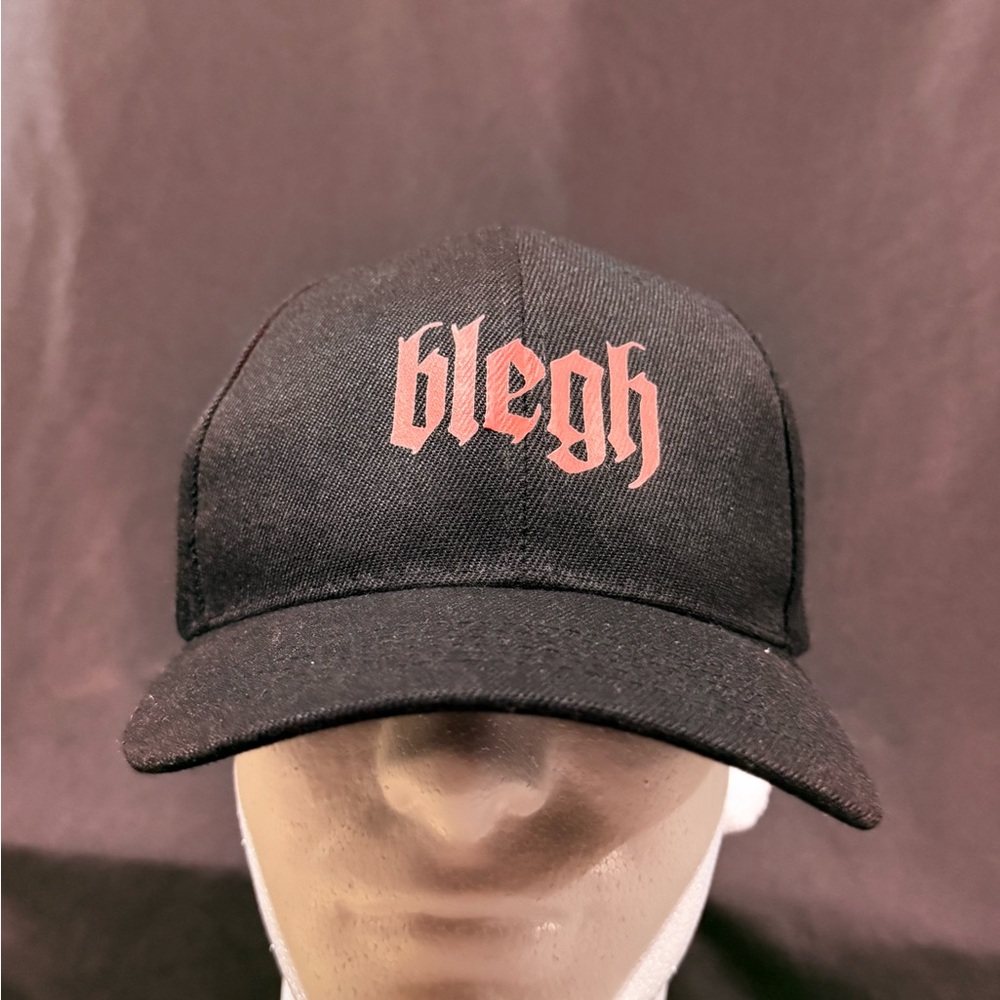 DIY: Black and Red Blegh Metal “Dad Hat” with adjustable Velcro back.